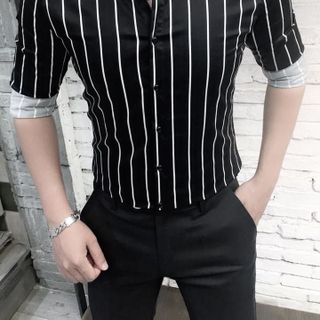 Áo sơ mi nam sọc đen trắng