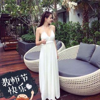 Đầm Maxi Cổ V Đan Dây A