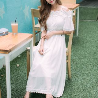 Đầm Maxi Viền Ren Trễ Vai