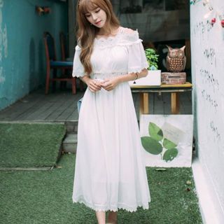 Đầm Maxi Viền Ren Trễ Vai