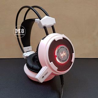 Tai nghe Wangming 8900L màu trắng LED đỏ dành cho game thủ