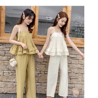 SET QUẦN ỐNG RỘNG ÁO HAI DÂY VIỀN BÈO