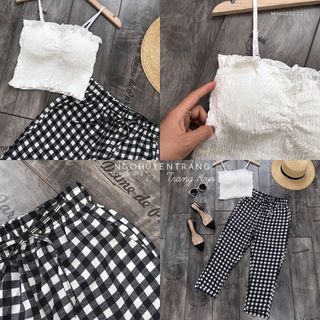 SET ÁO HAI DÂY KÈM QUẦN BAGGY CARO