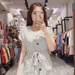 ĐẦM CÔNG SƠ SỌC 2 TÚI CÓ DÂY THẮT EO