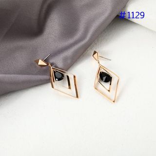 ah1129 - Bông tai tam giác tròn hạt đen