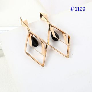 ah1129 - Bông tai tam giác tròn hạt đen