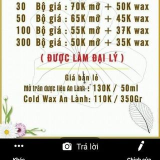 Combo Wax triệt lông An Lành bảng giá sỉ trên hình