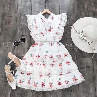 ĐẦM HOA PHỐI REN NƠ LƯNG