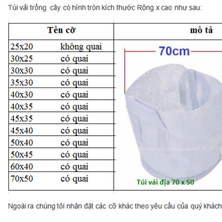 Túi vải trồng cây 30x25cm 2 quai xách kích thước giá sỉ giá bán buôn giá sỉ