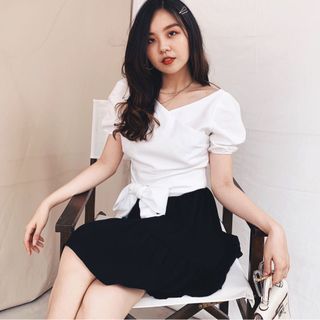 set chân váy xoè áo nơ