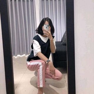 quần kaki ống suông 1 sọc màu hồng và vàng