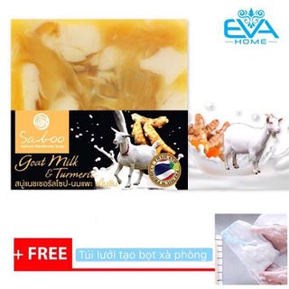 Xà Phòng Saboo Sữa Dê Và Tinh Nghệ - Goat milk Turmeric Handmade Thailand Tặng 1 túi lưới tạo bọt xà phòng giá sỉ