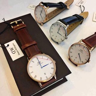 Đồng hồ dây da và kim loại vòng cuff