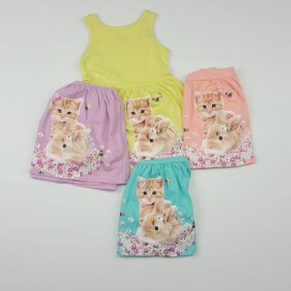 Váy Ba lỗ Bé Gái họa tiết Mèo Thỏ Sz 2-8 tuổi