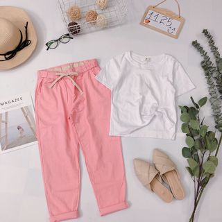 Set bộ áo thun xoắn eo quần baggy