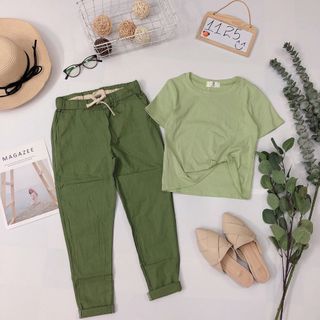 Set bộ áo thun xoắn eo quần baggy