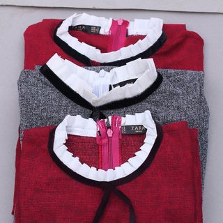 Váy suông cổ nơ xếp ly