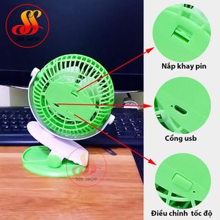 Quạt tích điện mini kẹp bàn - Tặng kèm pin tích điện 4000mAh