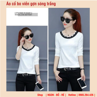 áo cổ viền gợn sóng kẻ đen trắng
