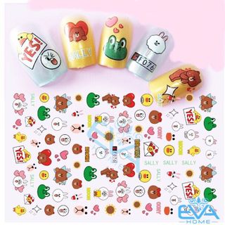 Miếng Dán Móng Tay 3D Nail Sticker Hoạt Hình Gấu Nâu Thỏ Hồng F076