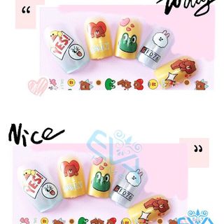 Miếng Dán Móng Tay 3D Nail Sticker Hoạt Hình Gấu Nâu Thỏ Hồng F076