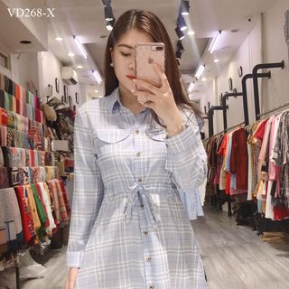 ĐẦM CÔNG SỞ CỔ SƠ MI RÚT EO