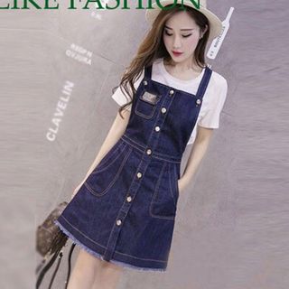 Đầm Jean Yếm Phối Nhiều Nút Kèm Túi Mini Xì Teen