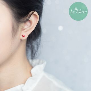 Khuyên tai bạc Little red heart E5870