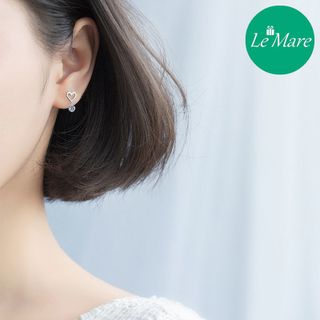 Khuyên tai Tim rỗng thả đá E2113