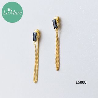 Khuyên tai bạc Black zircon gold E6880