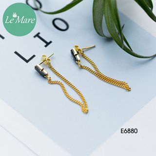 Khuyên tai bạc Black zircon gold E6880