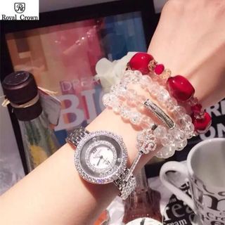 Đồng hồ nữ thời trang Royal Crown 3628 dây sắt mặt đá xoay