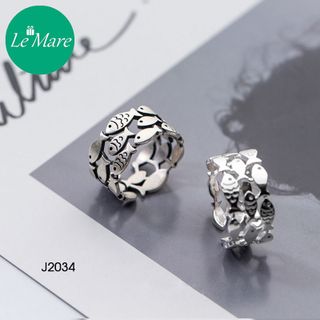 Nhẫn bạc mở cá ba hàng J2034