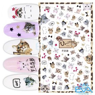 Miếng Dán Móng Tay 3D Nail Sticker Tráng Trí Hoạ Tiết Mèo Con Dễ Thương F558 giá sỉ