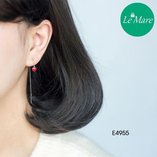 Khuyên tai tim đỏ thả dài E4955