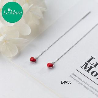 Khuyên tai tim đỏ thả dài E4955