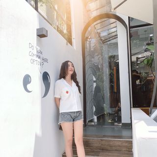 Áo somi thêu quả hình chụp thật- gia công và bán sỉ