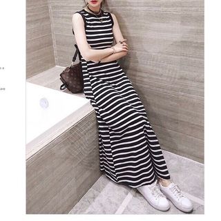 ĐẦM MAXI THUN SỌC VIỀN BO - DT899