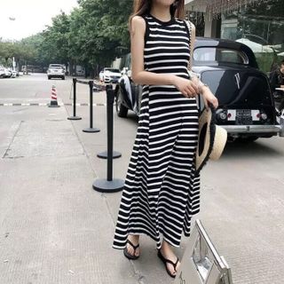 ĐẦM MAXI THUN SỌC VIỀN BO - DT899