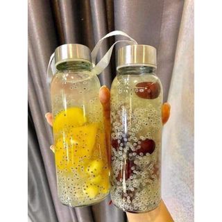 Bình detox thuỷ tinh 500ml - chai đựng nước thuỷ tinh có quai xách