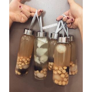 Bình detox thuỷ tinh 500ml - chai đựng nước thuỷ tinh có quai xách