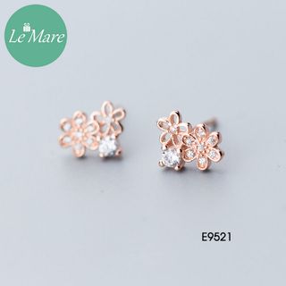 Khuyên hoa đính đá xi vàng hồng E9521