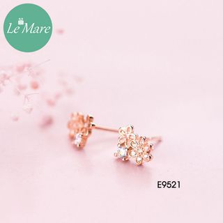 Khuyên hoa đính đá xi vàng hồng E9521