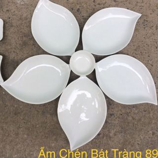 Bộ đĩa lá xoài 5 cánh gốm sứ Bát Tràng