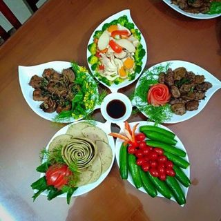 Bộ đĩa lá xoài 5 cánh gốm sứ Bát Tràng