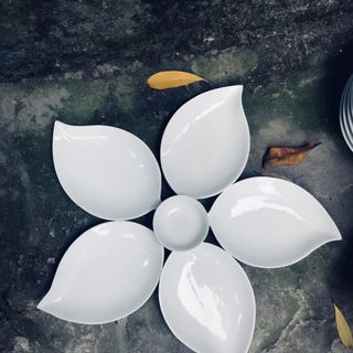 Bộ đĩa lá xoài 5 cánh gốm sứ Bát Tràng