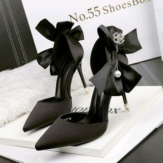 Giày cao gót đính nơ tiểu thư 9p