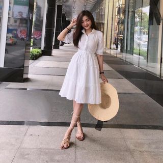 Maxi TK bọc nút - 2 màu trắng/ vàng
