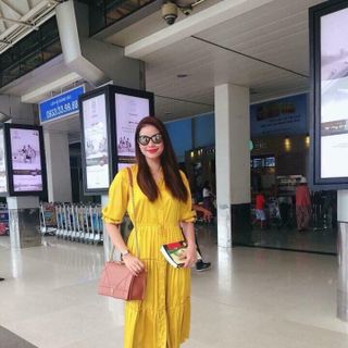 Maxi TK bọc nút - 2 màu trắng/ vàng