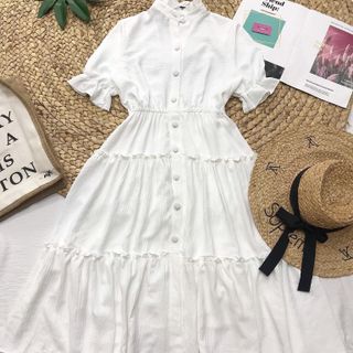 Maxi TK bọc nút - 2 màu trắng/ vàng